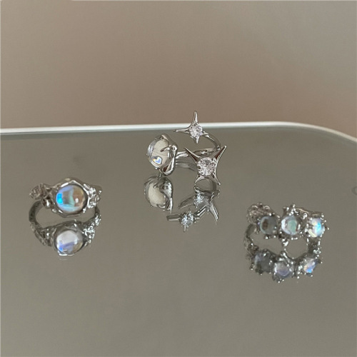 Three-piece set ~ small fresh ring for women, ins fashion niche design, high-end opal personality, versatile open index finger ring