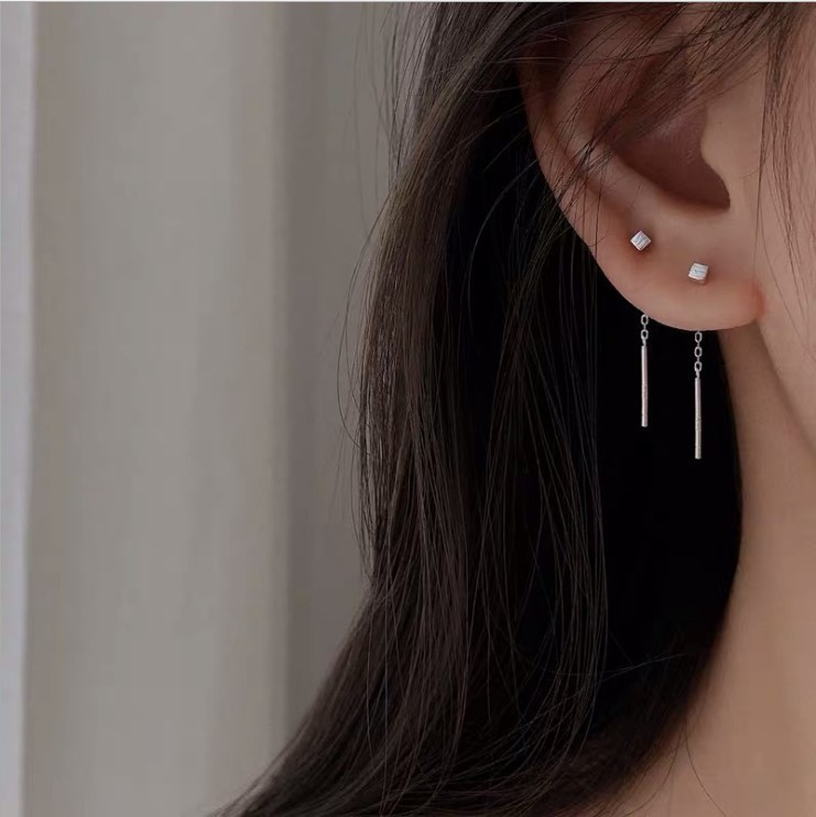 Mini Silver Needle Earrings Women's Earrings Earrings Design Niche Earrings Earrings Square New Trendy Earrings