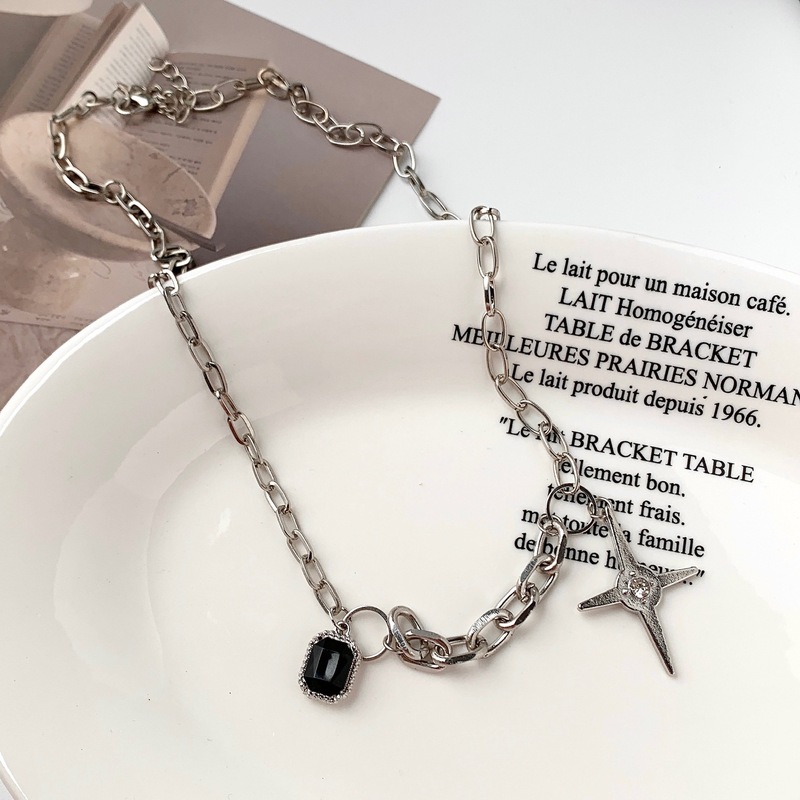 Light luxury simple cross stitching necklace trendy ins hip hop long versatile sweater chain wholesale