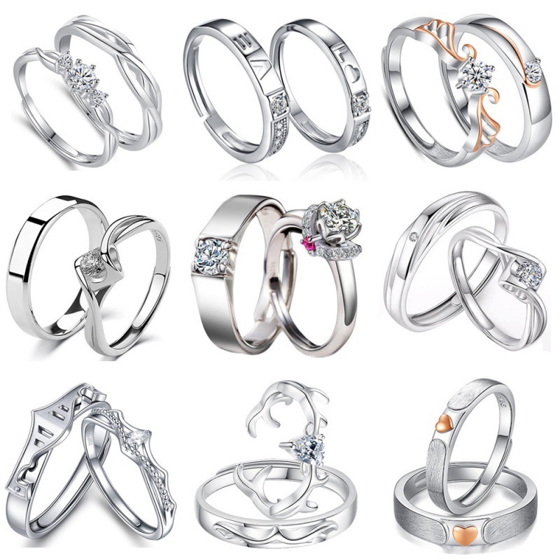 Open couple rings silver men and women wedding Chinese Valentine's Day pair of rings wedding a pair of wedding rings live in one piece