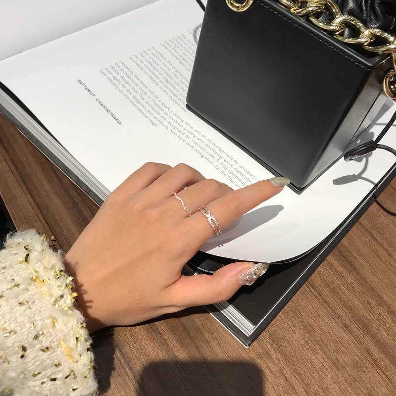 Ring female ins trendy wavy curve Korean personality fashion double-layer zircon opening adjustable ring
