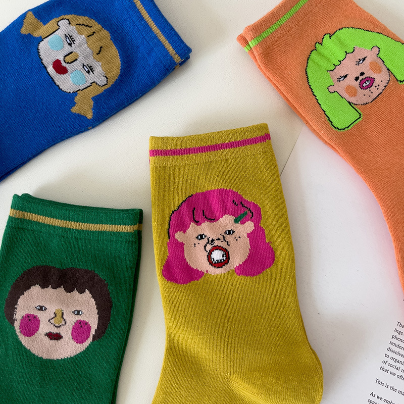Japanese funny graffiti people like men and women mid-calf socks creative colorful abstract cotton socks trendy