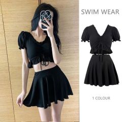 2024 new split women's swimsuit V-neck college style small fresh hot spring skirt casual swimsuit