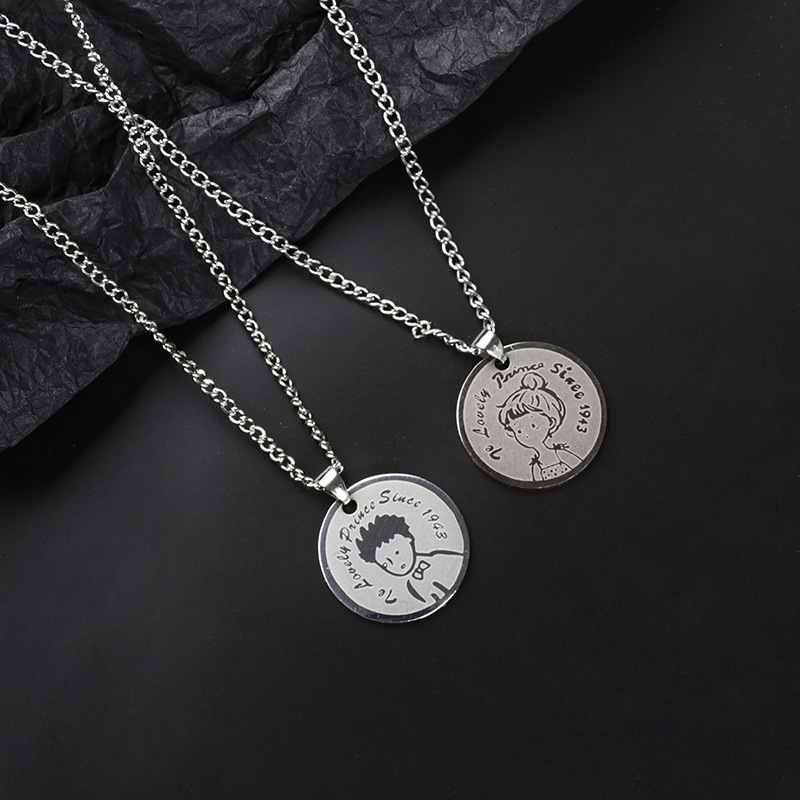 Little Princess Prince Titanium Steel Necklace Couple Necklace Versatile Chill Style Hip-Hop Bungee Trendy Cool Non-fading Chain Trendy