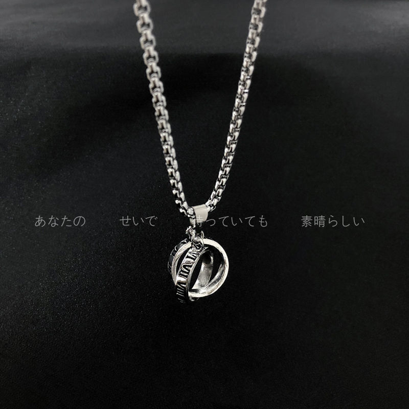 Retro Roman numeral ring titanium steel pendant necklace men and women new ins hip hop long sweater chain