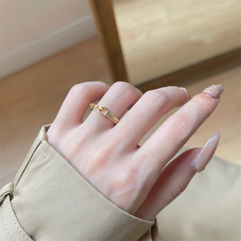New G letter belt buckle ring trendy women fashion personality internet celebrity simple versatile zircon hand jewelry wholesale