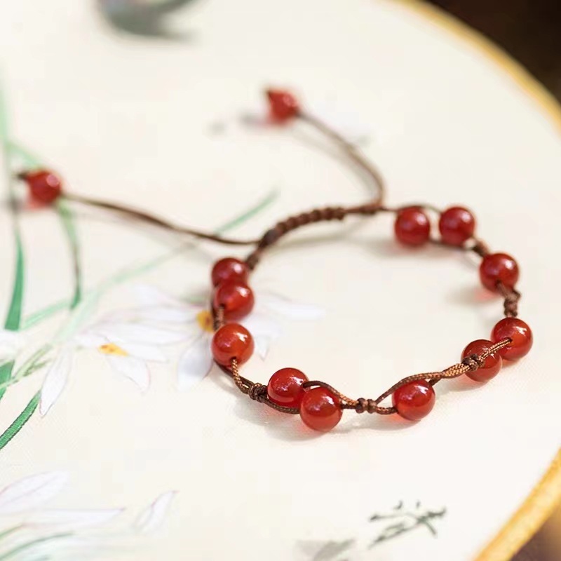 Chinese style red agate coded bracelet for women, peach blossom lucky bracelet, simple and versatile niche design bestie bracelet