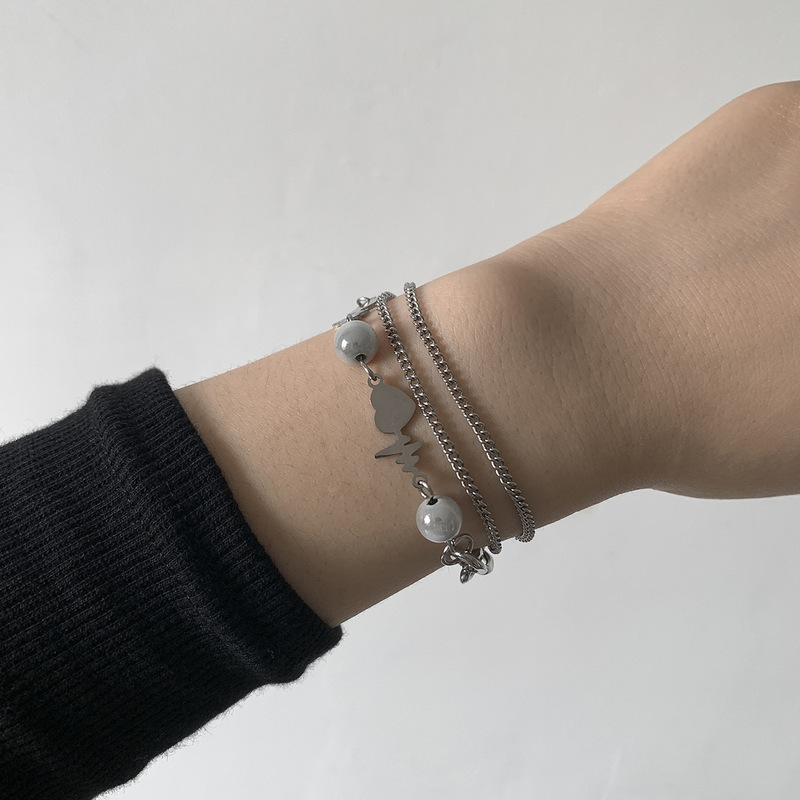 The feeling of heartbeat!  Pearl stitching bracelet for women, Japanese and Korean trendy multi-layered street style bracelet jewelry for men