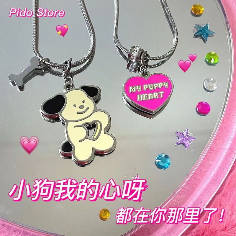 Cartoon Cute Dog Love Necklace for Girls New Childlike Cute Soft Girlfriends Couple Necklace
