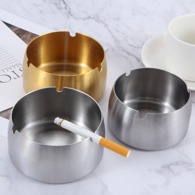 Stainless steel ashtray restaurant cigarette dish hotel home metal gift thickened windproof advertising ashtray laser logo