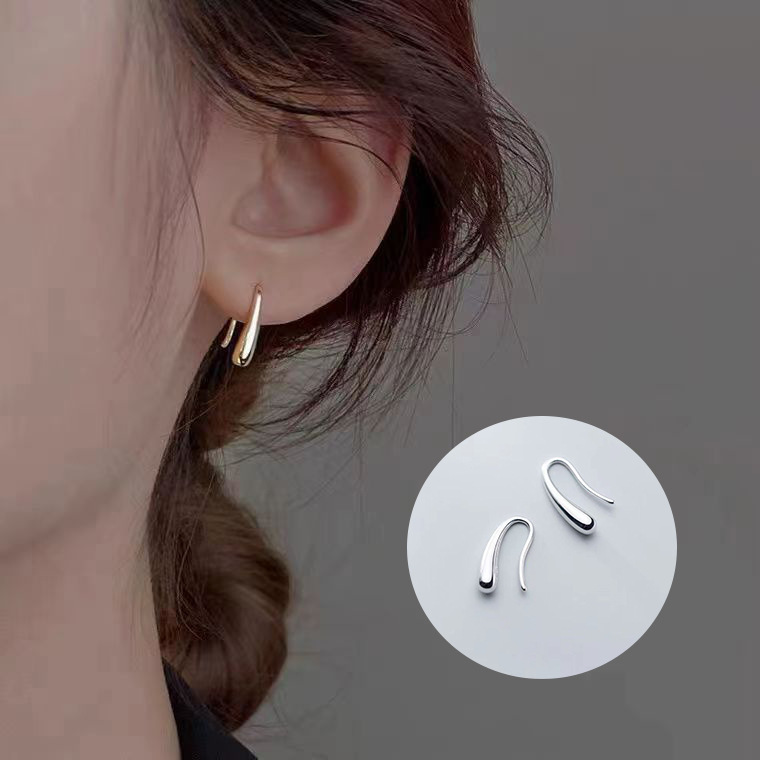s925 simple texture water drop ear hook women's high-end niche design fashionable and versatile daily casual style earrings earrings