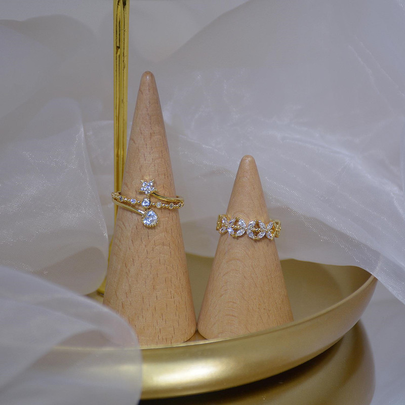 South Korea's Dongdaemun light luxury exquisite micro-paved zircon love five-pointed star design female open ring simple ring