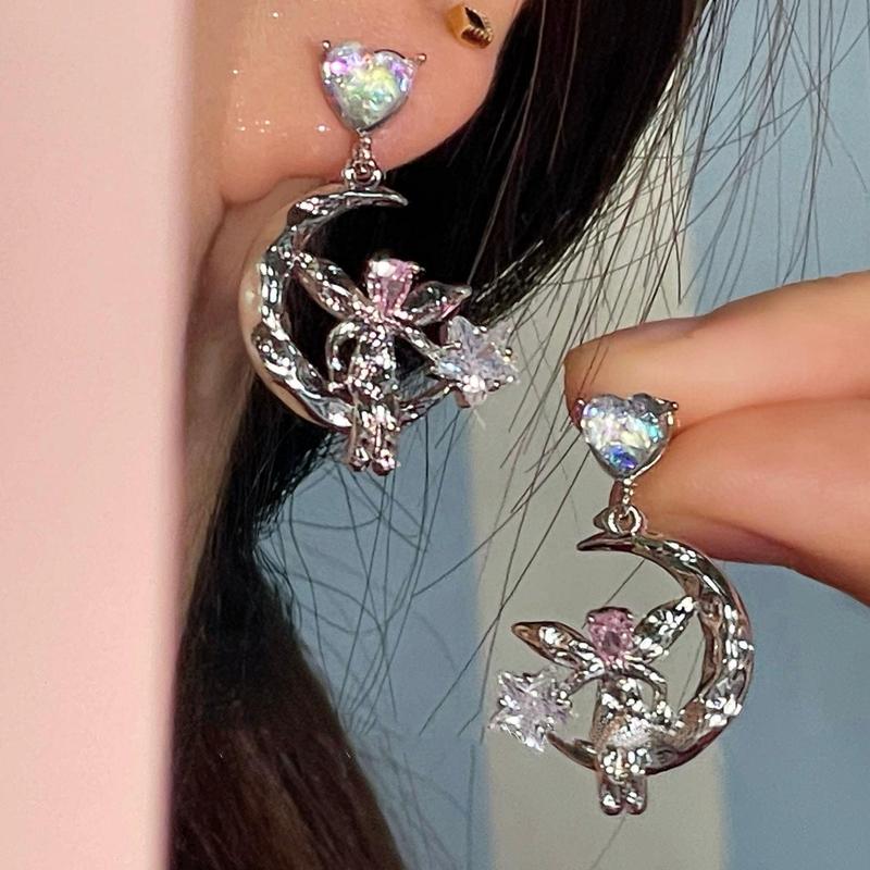 Love Zircon Star Earrings Internet Celebrity Earrings Summer Earrings Niche Design Moon Elf Earrings