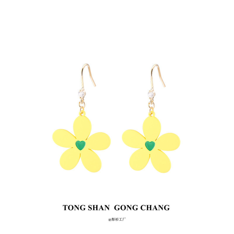 Korean temperament love-shaped tassel earrings sweet rainbow contrast earrings ins style simple hollow ear jewelry 443