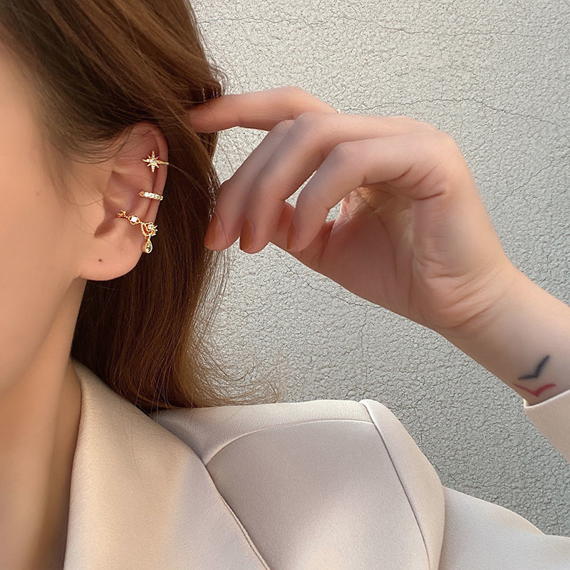 Diamond-encrusted ear clips for women, cold style, retro style, ear bone nails, no piercings, fairy style, super fairy