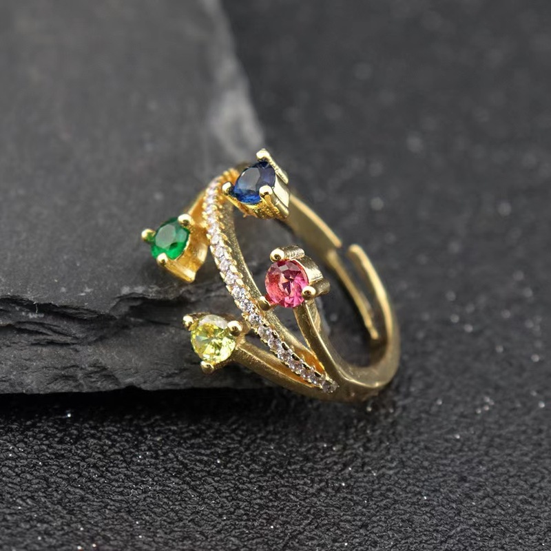 Irregular colored zircon ring, light luxury, fashionable and versatile, European and American style, simple opening, adjustable index finger ring