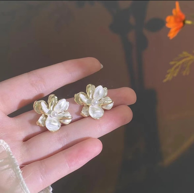 s925 new trendy style pearl drop glaze flower earrings for women ins fresh fashion temperament internet celebrity earrings earrings