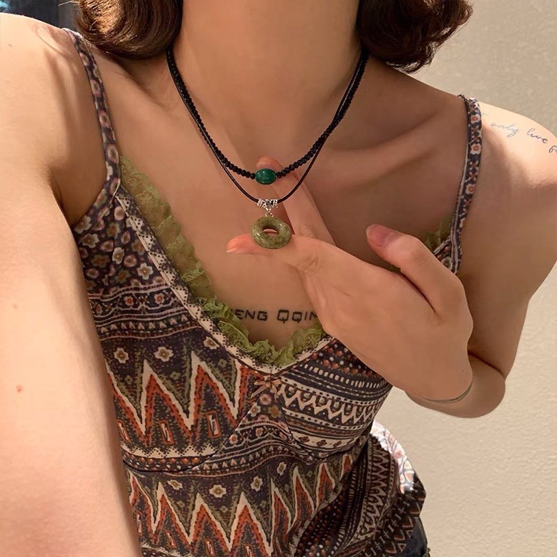 Niche retro ethnic style ring pendant double layer retro handmade necklace light luxury niche high-end women's decoration