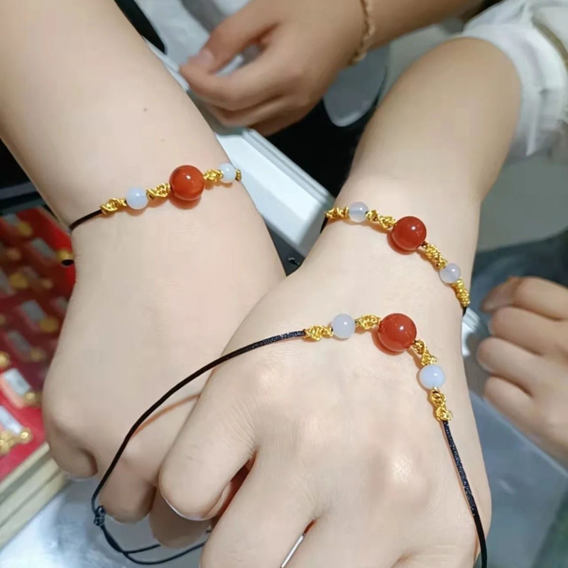 Same style Acacia bean natural red agate bracelet beads couple style lanyard necklace hand rope pendant Zhou Da
