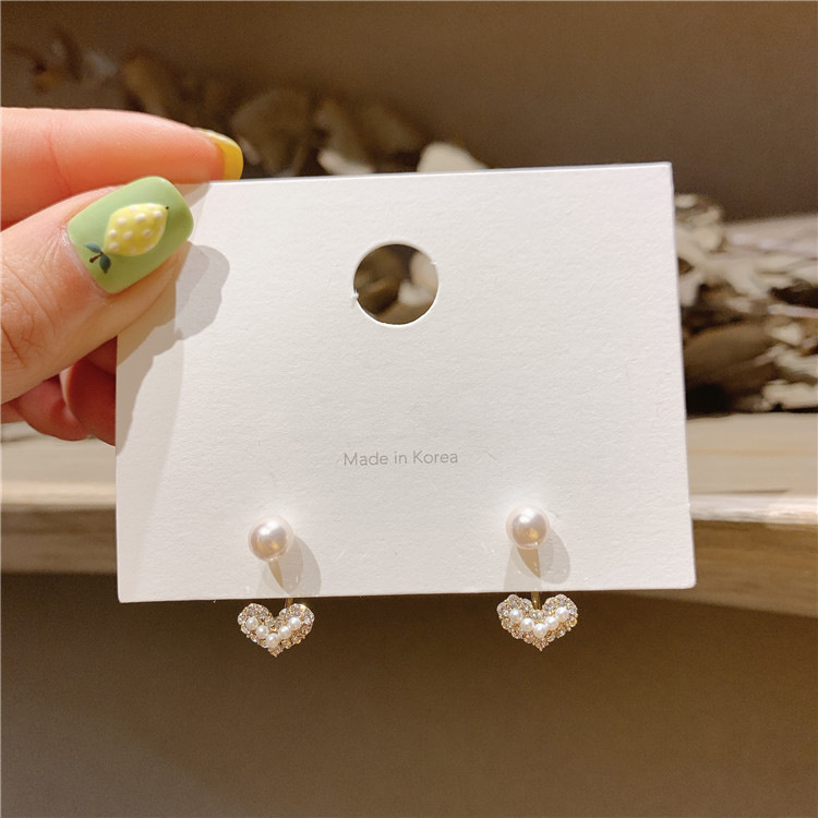 s925 silver needle new year Korean Dongdaemun simple rhinestone small love small pearl earrings girl earrings