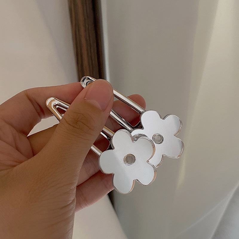 Korean simple silver flower hairpin women's side clip new trendy Internet celebrity one-word hairpin on the back of the head