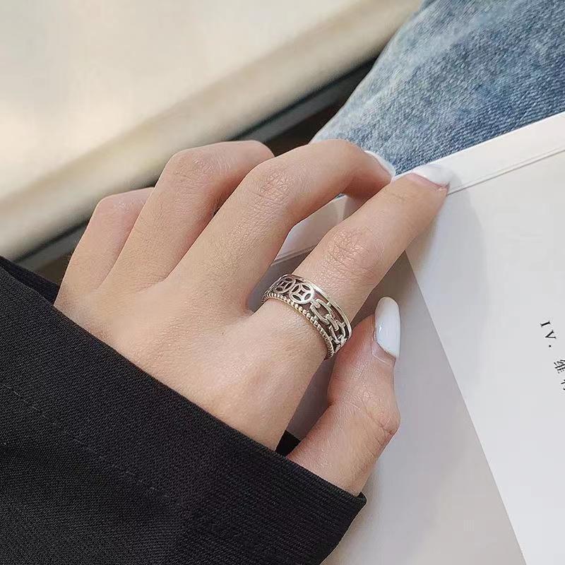 [Copper] Personalized retro versatile old open ring female trendy Korean Dongdaemun creative design index finger ring