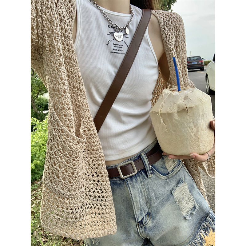 Design niche hollow long-sleeved sun protection blouse with cardigan shawl coat thin air-conditioning shirt top for women summer