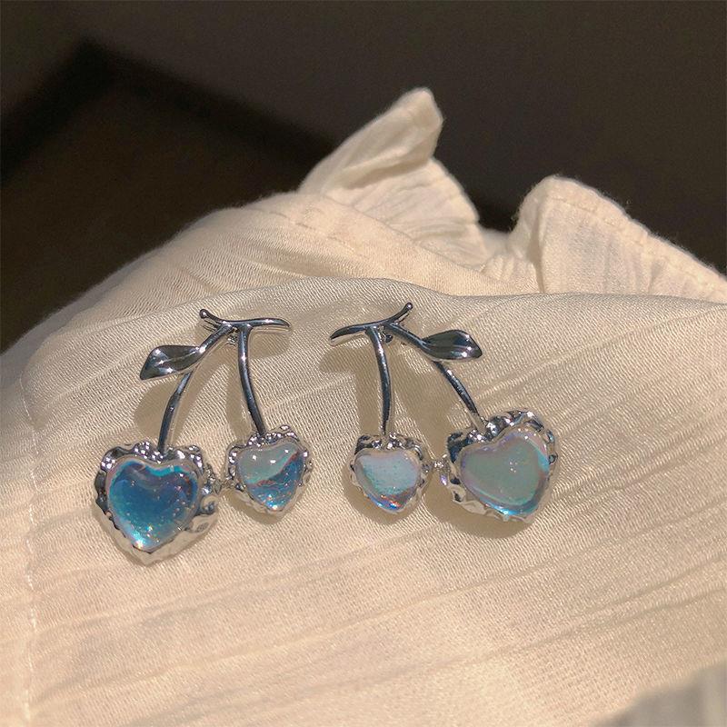 Moonstone cherry earrings ~ high-end ins niche design earrings love fashionable hot girl light luxury sweet cool earrings