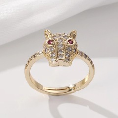 Fashionable personality European and American ins trend light luxury diamond leopard head ring women's light luxury high-end hip-hop open ring