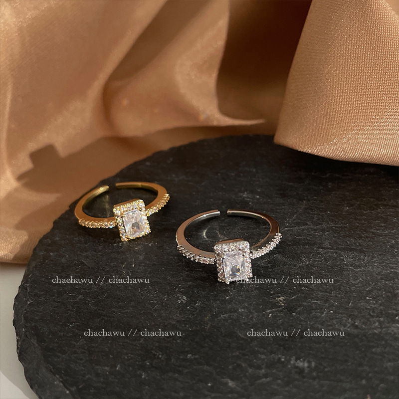 Ring women's niche design fashionable personality decoration light luxury index finger ring set with diamond temperament internet celebrity open ring