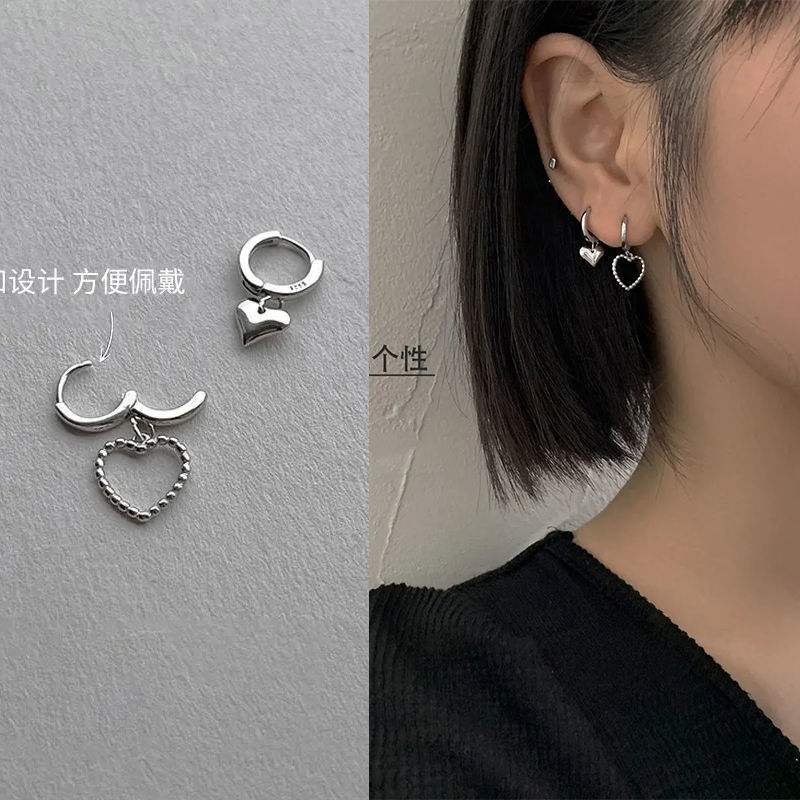 Asymmetric love earrings new style earrings for women sweet cool personality simple ins heart shaped ear jewelry