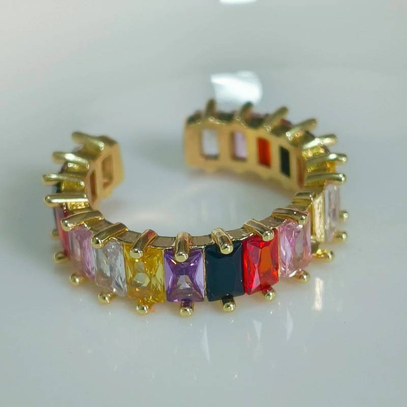 Colored zircon ring European and American trendy light luxury high-end open index finger ring women's fashionable and versatile design ring