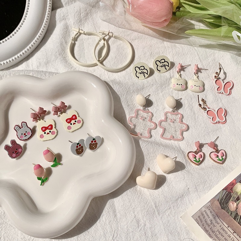 Sweet Series~Sweet and Cute Flowers, Butterflies, Rabbits and Bears Earrings for Girls, Versatile and Temperamental Earrings