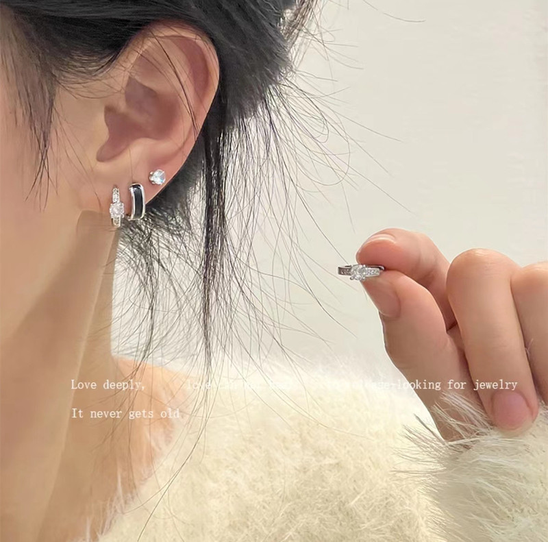 New year's new trendy oil zircon earrings ins niche temperament simple high-end earrings women's set earrings