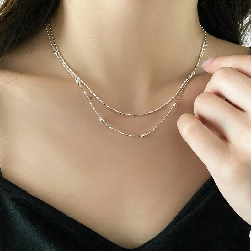 Double-layer millet bead ring necklace for women, summer cool style, simple and versatile, high-end design, niche clavicle chain