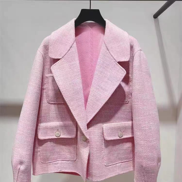 Fadan S Home Autumn and Winter New Style Sweet Girly Pink Lapel Handmade Double-sided Wool Jacket for Women 17152