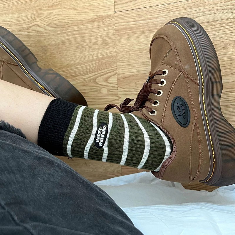 Retro striped embroidered letters trendy street personality sports style socks for women