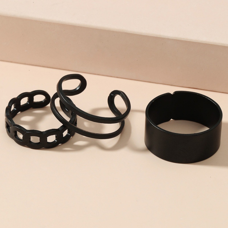 Black open ring three piece set AliExpress best selling double layer ring set ins simple geometric joint ring