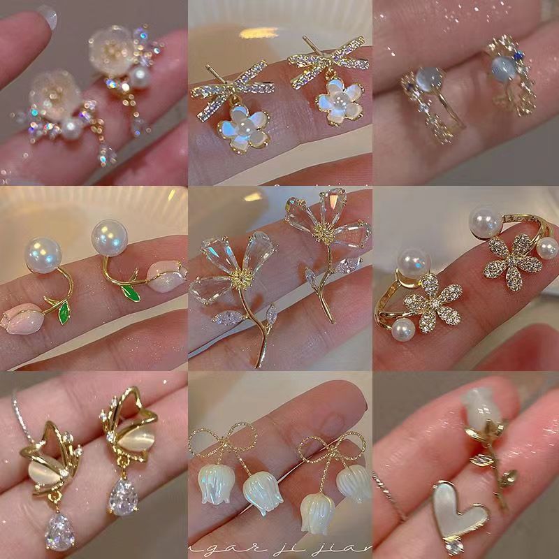 Korean style ins trendy flower earrings for women, high-end, light luxury earrings, temperament, versatile, fashionable forest style earrings, earrings