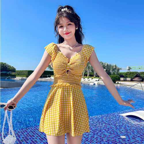 2024 New Women's One-piece Skirt Swimsuit College Style Ins Covering Flesh and Slimming Women's Summer Conservative Hot Spring Swimwear