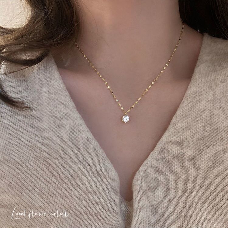 Single diamond necklace women's ins clavicle chain light luxury niche design gentle temperament simple bestie versatile