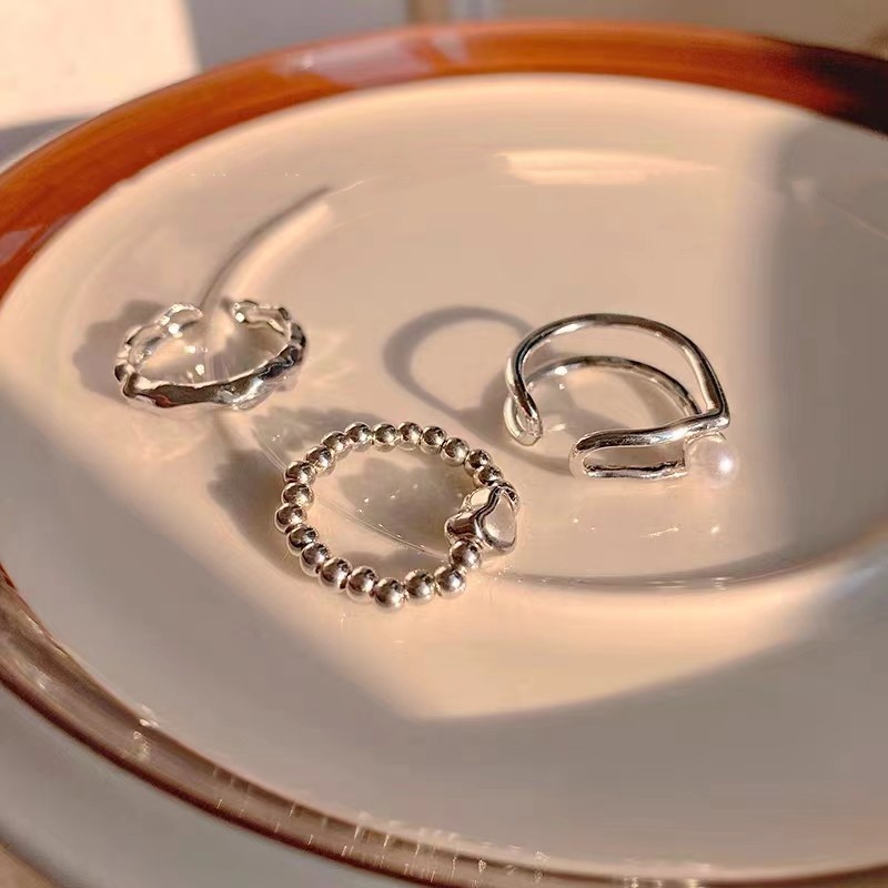 Double-layered pearl irregular ring women's ins fashion niche temperament versatile simple high-end design open ring