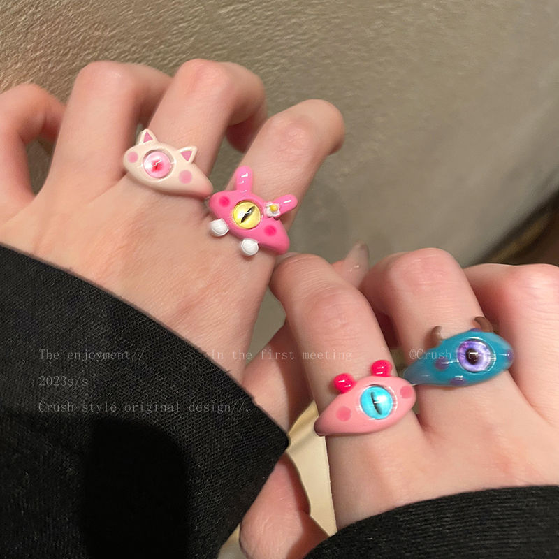 The little monsters are gathered~Childlike and cute one-eyed monster ring for women with unique niche design and open-ended ring