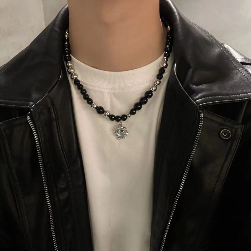 Light luxury high-end design dark style double necklace hot girl personality versatile hip-hop moonstone pendant clavicle chain