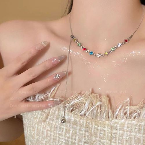 Colorful zircon necklace for women, light luxury, niche fashion, versatile, sweet and cool girl clavicle chain, adjustable sweet neck necklace