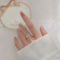 Sweet diamond bow ring, trendy ins daily versatile fashion personalized index finger open ring