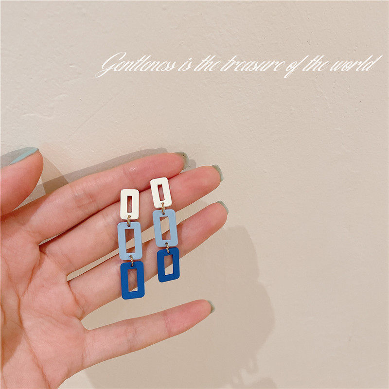 Summer ins style contrasting blue long chain 925 silver needle earrings earrings niche design earrings Korea