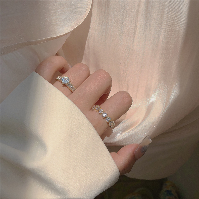 Super sparkling zircon ring~peach heart diamond ins light luxury versatile opening adjustable ring luxury temperament