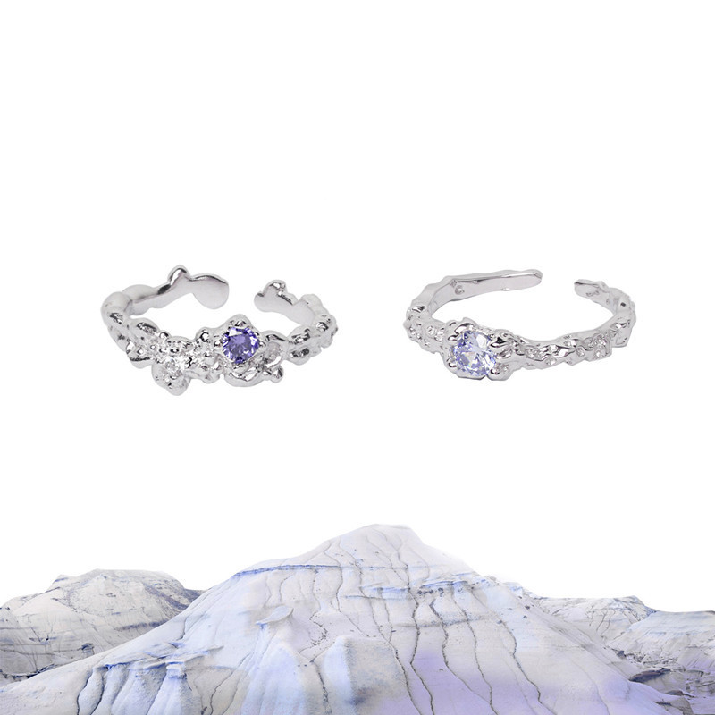 Niche zircon amethyst ins cold wind opening adjustable irregular retro personality light luxury ring