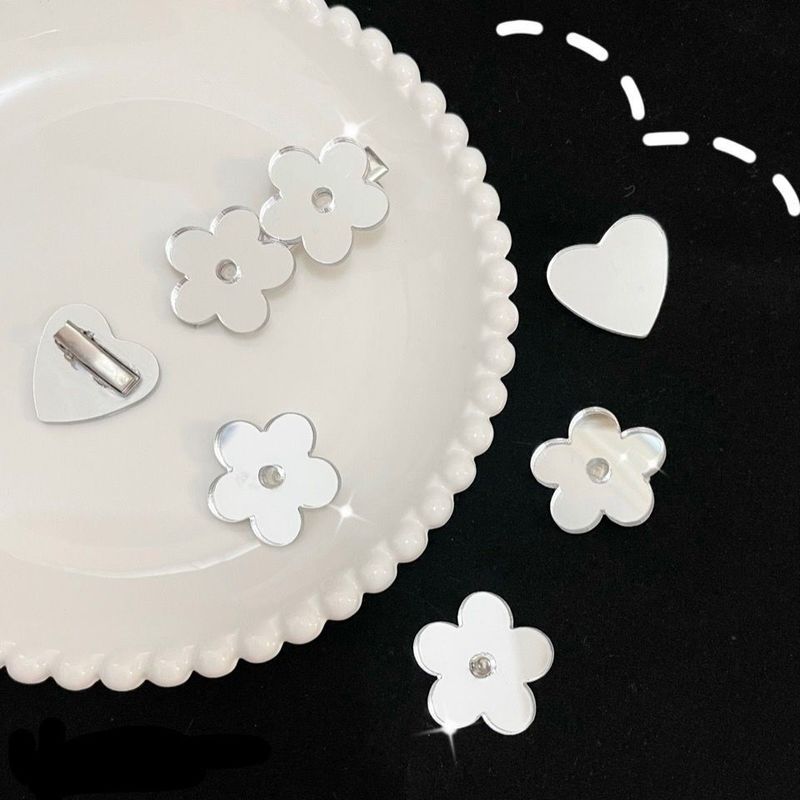 Korean simple silver flower hairpin women's side clip new trendy internet celebrity mirror flower invisible hairpin